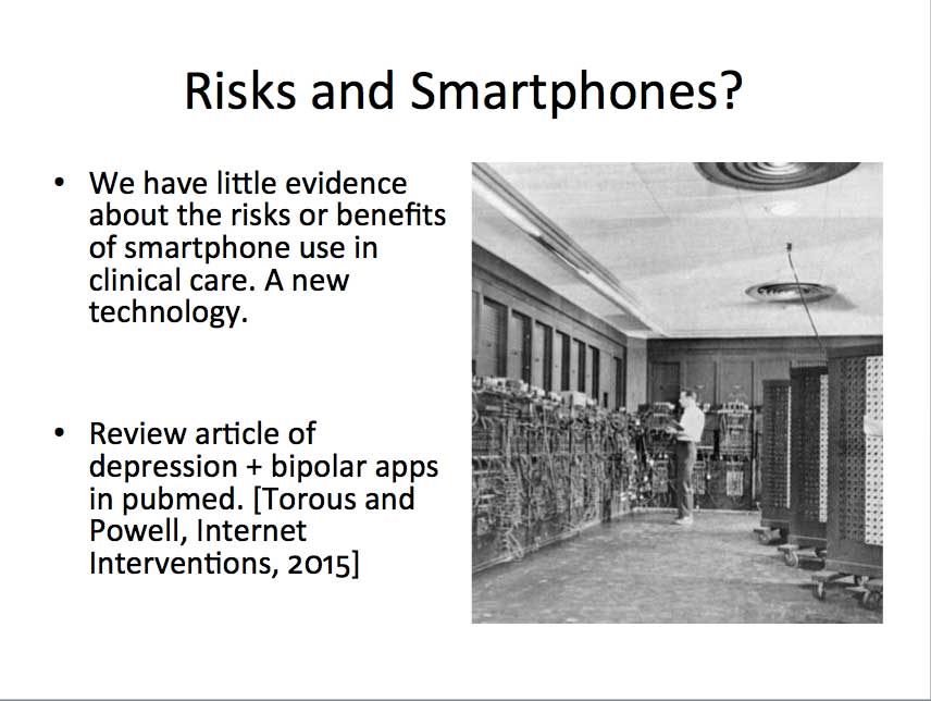 StevenChanMD's tweet photo. Some risks of #mhealth in #mentalhealth. By @JohnTorousMD at @APAPsychiatric  #APAAM2015 #APAAM15 #APA2015 http://t.co/LaBimkXf1z