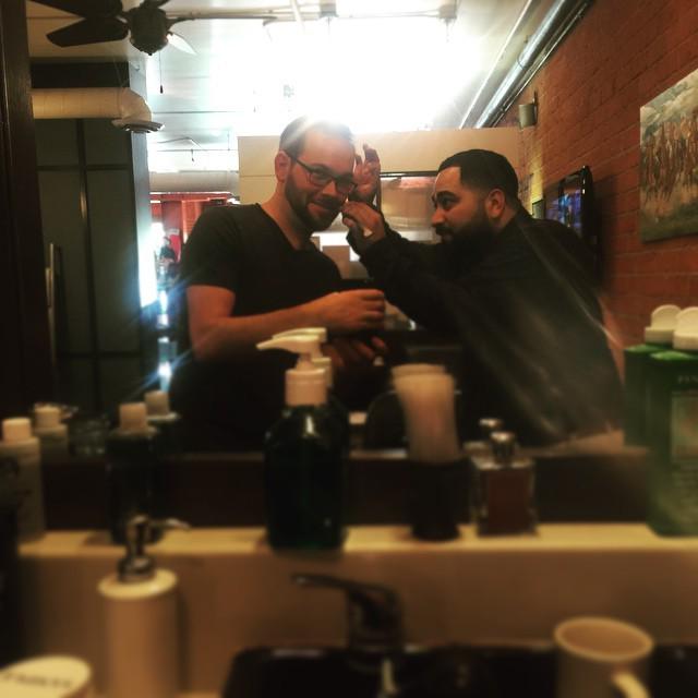 DanaBrunetti's tweet photo. A stickler for detail, @beard_doc continues cutting even while I take our pic. http://t.co/ms2I2aLQCJ