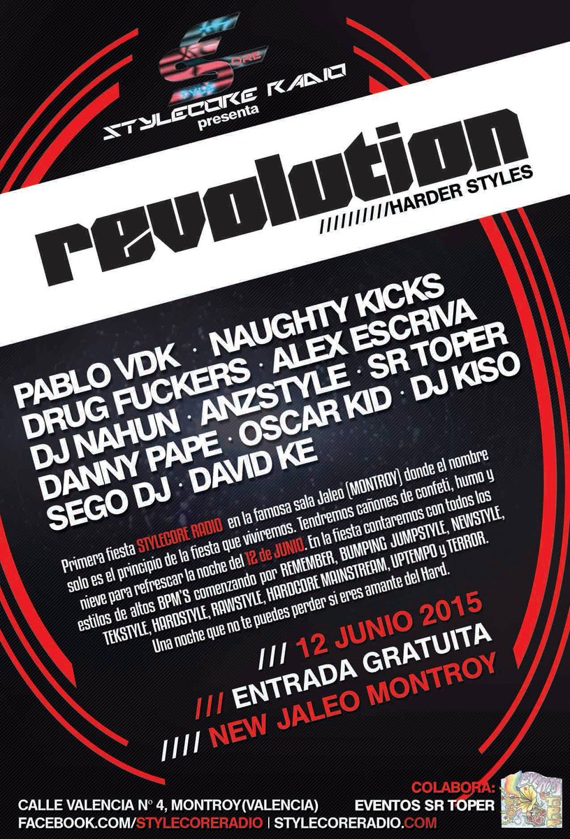 StyleCoreRadio's tweet image. Aqui el evento oficial de new jaleo montroy fiesta stylecore radio revolution harder styles facebook.com/events/3844087…