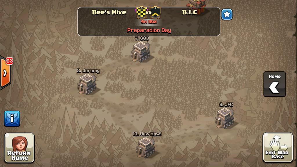 BeesHiveClan's tweet photo. We are at war with clan B.I.C.  They have 6 th10s to our 3 and out match us by 68 Levels.  Let's do this Bee's Hive! http://t.co/H4c2TYn7Hc