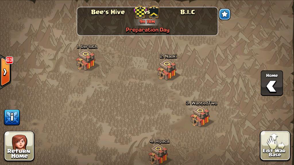 BeesHiveClan's tweet photo. We are at war with clan B.I.C.  They have 6 th10s to our 3 and out match us by 68 Levels.  Let's do this Bee's Hive! http://t.co/H4c2TYn7Hc