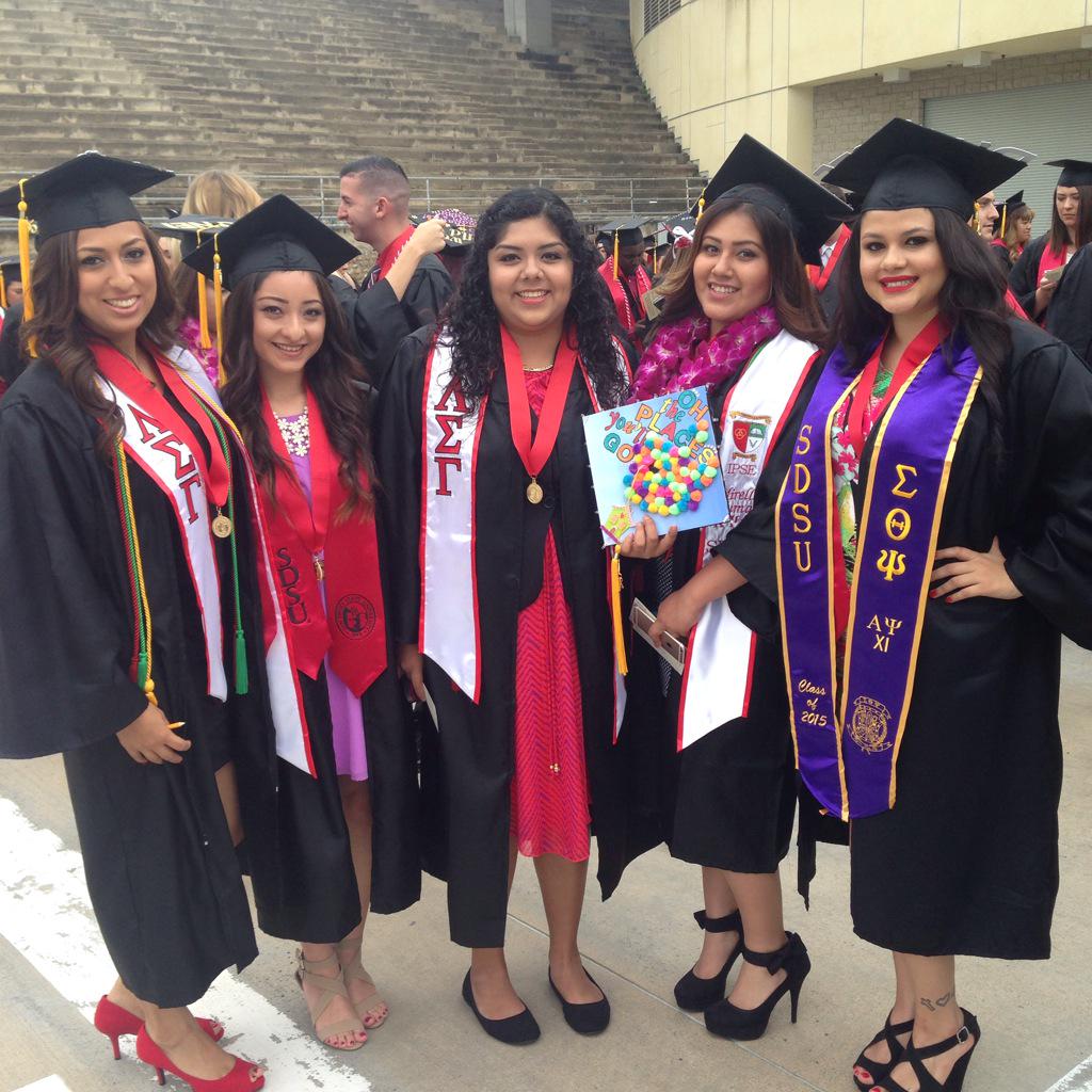 SDSU's tweet photo. These ladies are ready for the College of Sciences ceremony #SDSUGrad http://t.co/YVWEEr752h
