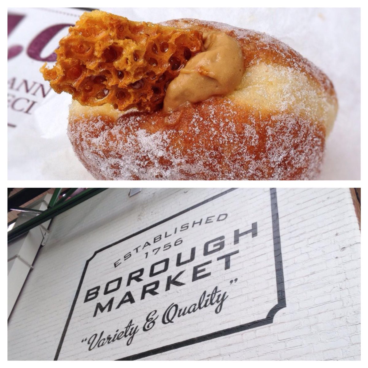 hugh__collins's tweet photo. My trip to @boroughmarket and first-ever @BreadAhead doughnut up on #foodieweekends http://t.co/Krp8xrYuKO http://t.co/7pl2juO6Q1