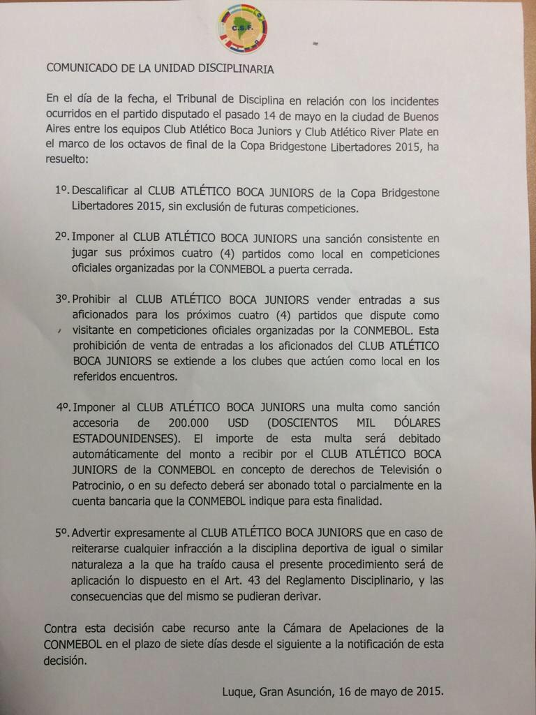 arevalo_martin's tweet photo. Este es el fallo de la Conmebol. http://t.co/HaVMRysqIE