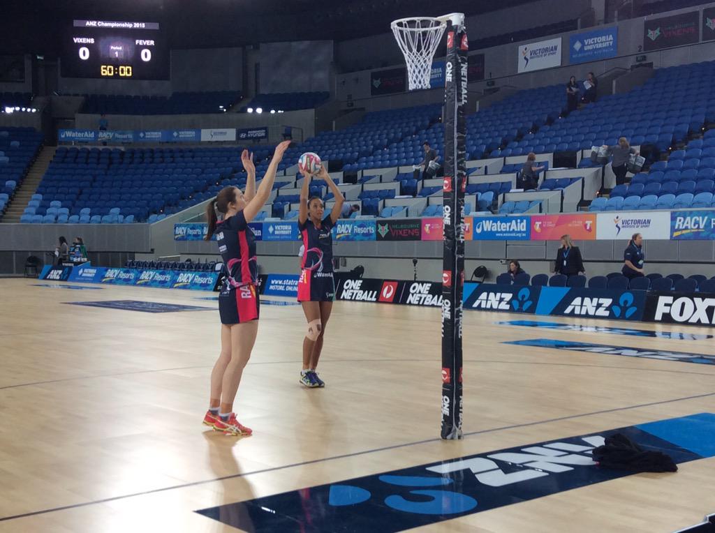 MelbourneVixens's tweet photo. Shooters @carladziwoki and @tn_alice acclimatise to @MCourtArena! #AchieveAgain http://t.co/Pk4YFwQsvd