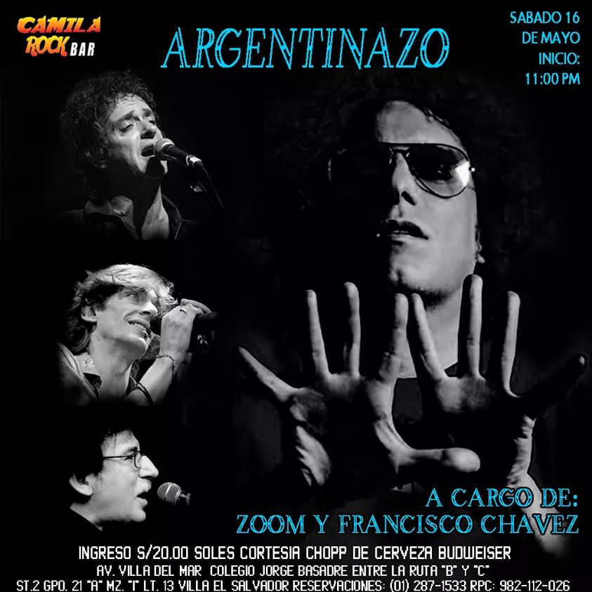 Hoy #Sabado #16demayo presentaremos #Argentinazo a cargo #Banda #Zoom y #FranciscoChavez Inicio del #Show #11PM