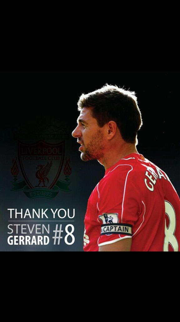 Torres's tweet photo. An absolute pleasure watching you playing &amp; even more play alongside you.Thanks for everything captain
#ThanksStevie http://t.co/5pFYU8wl4c