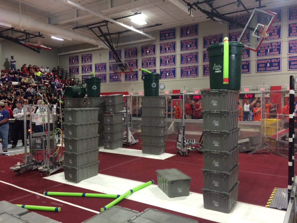 AcesHigh176's tweet photo. @FRC2067 grabby grunts and @FRC228 are the #omgcsc champions #omgrobots #stacksonstacks http://t.co/p8nCccjqce