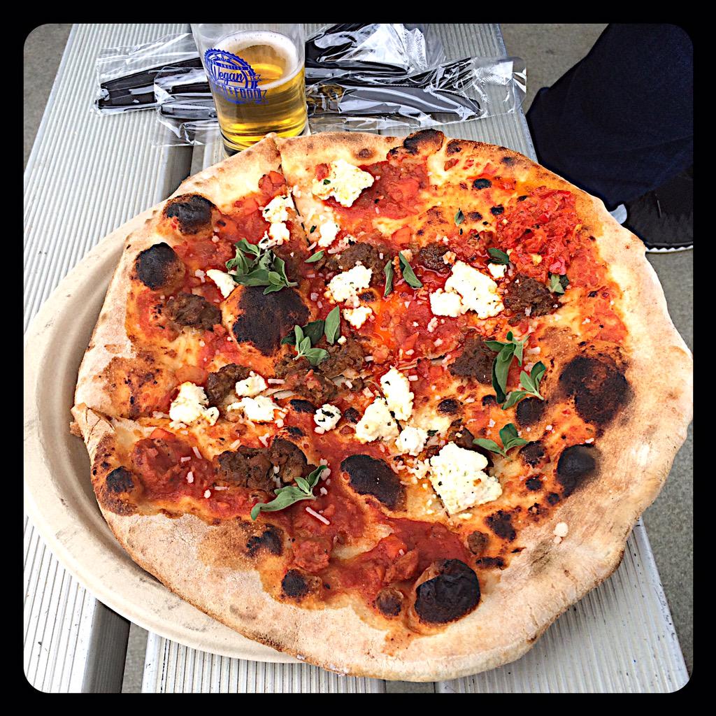 denran's tweet image. Lasagna pizza! The best pizza! #58 of only 100 available Mmm mmm! @800degreespizza #veganbeerfest