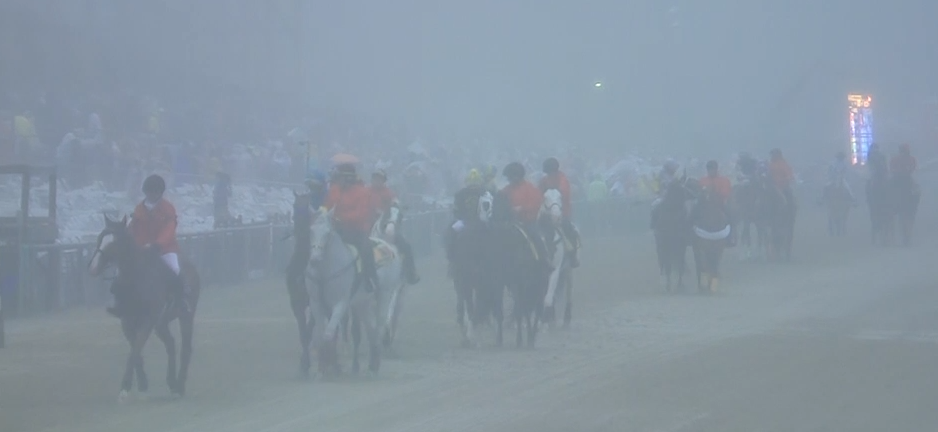 Screen grab from NBC, posted on PBS Twitter account, a few minutes before the start of the 2015 Preakness race.