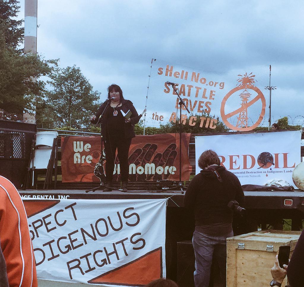 greenpeaceusa's tweet photo. Why should we sacrifice our way of life to feed @Shell's appetite for destruction? We say #ShellNo! -Faith @REDOILAK http://t.co/K942Rn3ToS