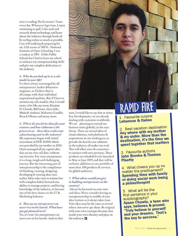 AyaanChawla's tweet photo. My interview in "Youth Incorporated Magazine" - May 2015 Issue, also highlighted on cover page http://t.co/WsMzcfvTJW http://t.co/BgYmrrVWLI