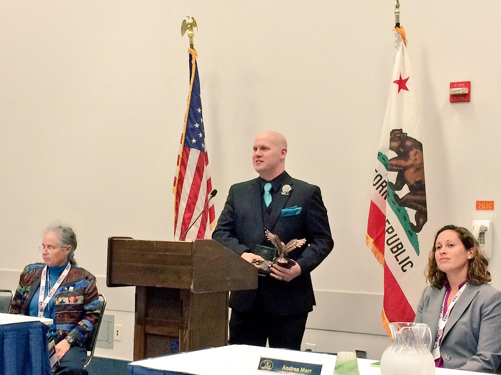 mr_wilson562's tweet photo. @LawsonCStuart receives an acknowledgement award for his service as @CDPVeterans chair! #CDPVets #CADem15 http://t.co/5ZiayjO1YY