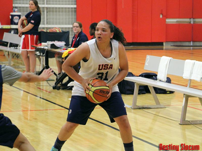 usabasketball's tweet photo. PG @DestinySlocum24 is learning from one of the best in @dawnstaley at #USABWNT trials. READ: http://t.co/gMeFQ8Xho9 http://t.co/lajG5GUC3M