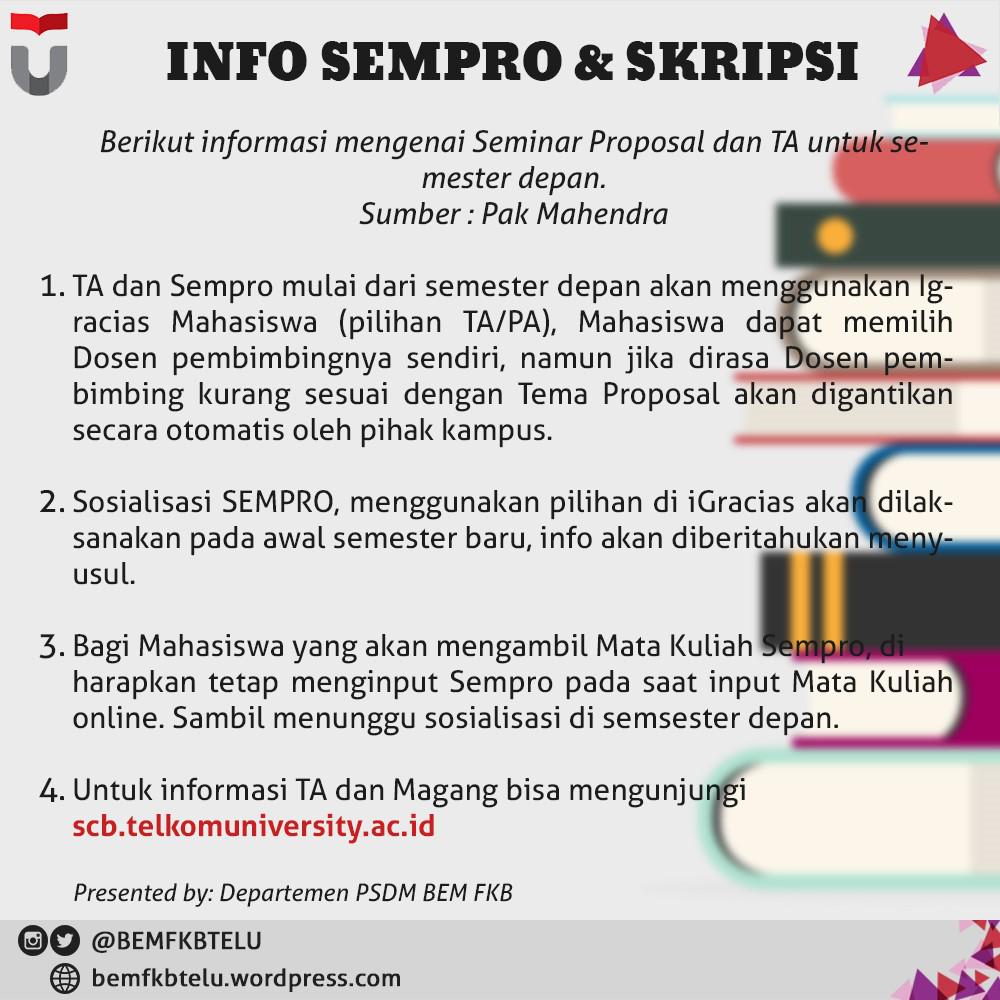 BEMFKBTELU's tweet photo. [KOMINFORYOU] Info Seminar Proposal dan Skirpsi untuk semester depan. Yuk, disimak guys! http://t.co/OngPfboKRy