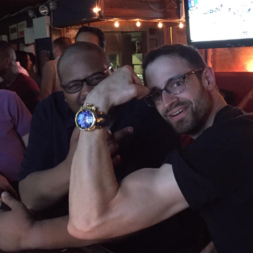 tbirdcomedyshow's tweet photo. @wgarre got to wear @JamesAlexander1's gigantic watch. http://t.co/PZhkDW5zFw