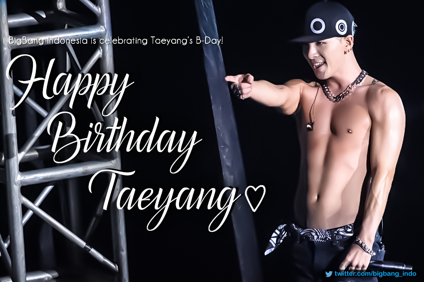 bigbang_indo's tweet photo. ♥ Happy Birthday @Realtaeyang, who always bring a sweet smile to our face! May happiness surround u #28HBD_TAEYANG ♥ http://t.co/TzHKROaeUR