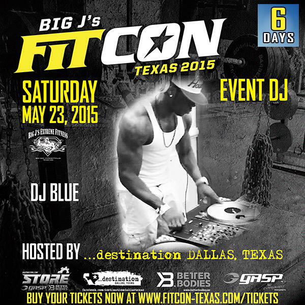 BigJ_ExtFitness's tweet photo. #FITCONTEXAS2015 is 6 DAYS AWAY!! My brother @IAMDJBLUE will be KILLIN IT on the 1's & 2's #INTENSEPARTY http://t.co/i02YGdHBoM