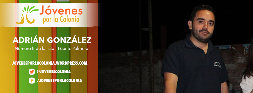 JovenesColonia's tweet photo. Adrián González es el número 8 de la lista para las municipales de Jóvenes por la Colonia (JpC). #OtraPolíticaJpC http://t.co/fmCBytxcrn