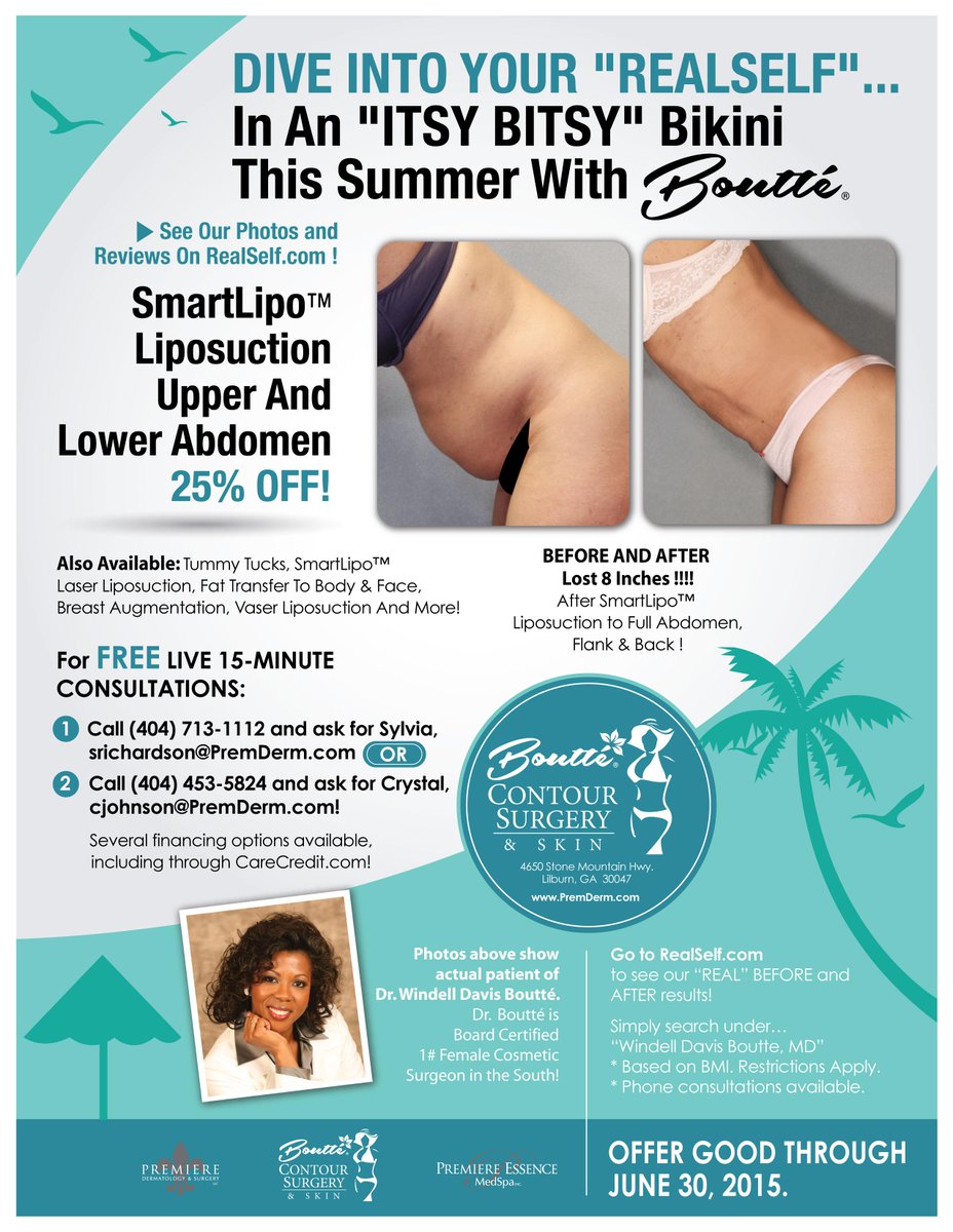 wdboutte's tweet photo. DIVE INTO YOUR "REALSELF". In An "ITSY BITSY" Bikini This Summer with Boutte'! Smart Lipo Upper &amp; Lower Abs 25% OFF! http://t.co/GzRcUHB0Tw