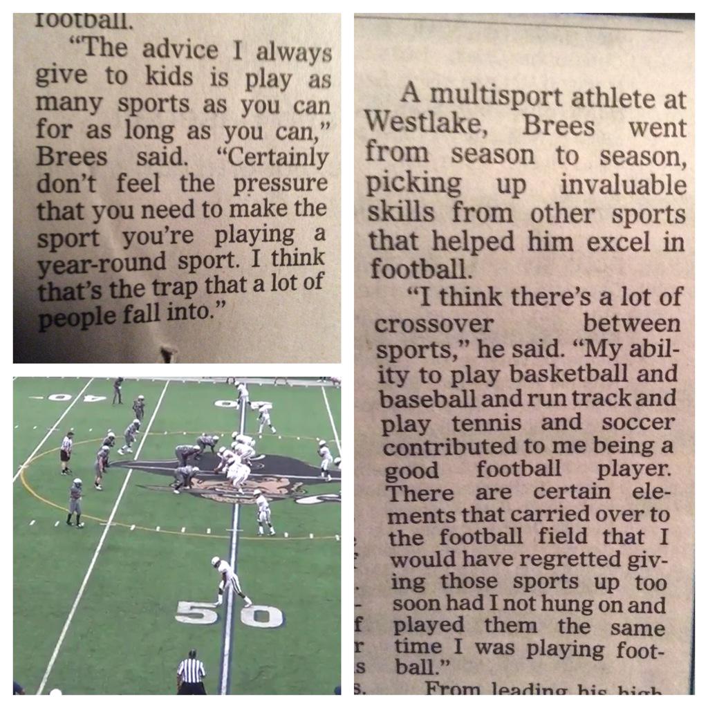 Drew Brees on playing multiple sports in high school. The best players play the most sports! Play them all! #athletes