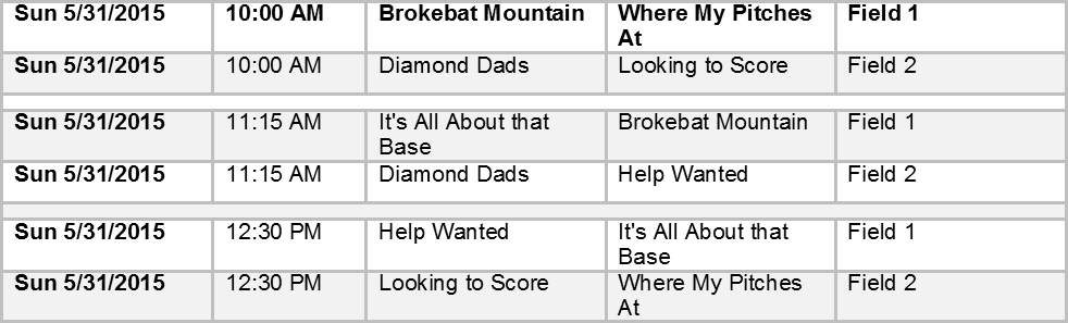 GayPrideSA's tweet photo. Please note the schedule of games for the next game day of the San Antonio Gay Softball League-Sunday, May 31, 2015!! http://t.co/l9FPNQBkqC