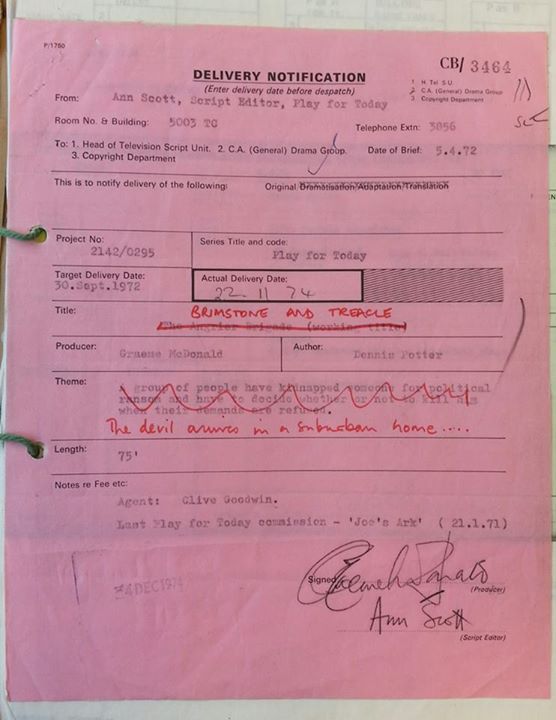 GreavesIan's tweet photo. Suitably devilish ink confirms the arrival of a #DennisPotter masterpiece at the BBC. #DP80 http://t.co/lFWKHuOf5K