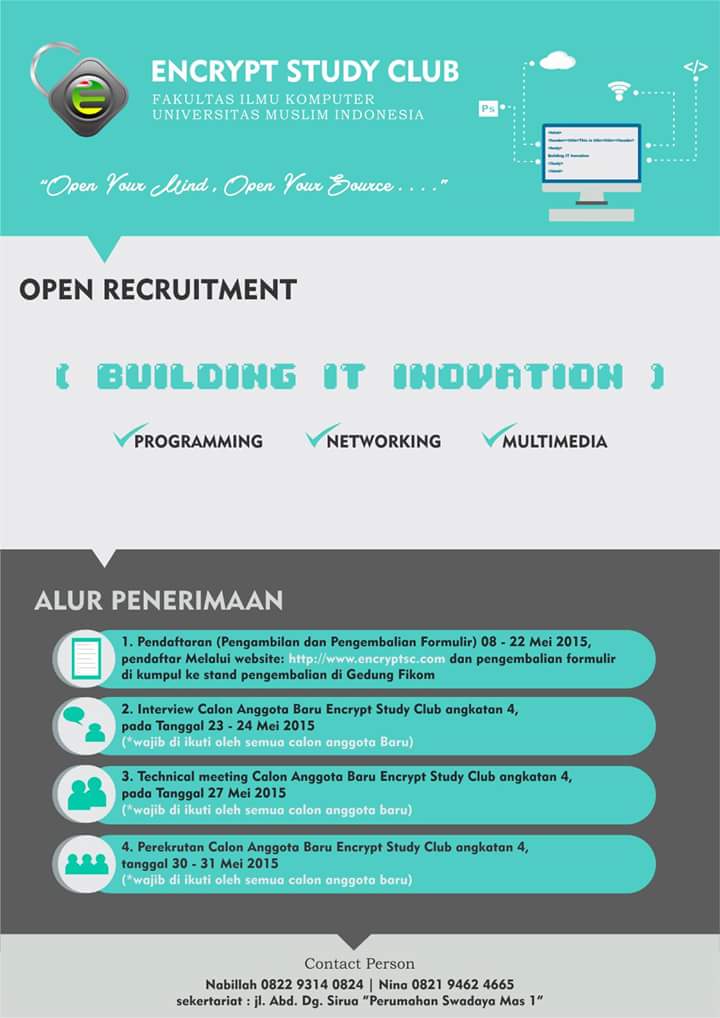 SC_Encrypt's tweet image. Oiya -5 hr lagi pendftaran akan d tutup.
Cc @CompilerFIKom12 @FirewallFikom14 @Modifier2013. Buruan daftar hehe