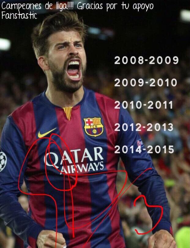 shakira's tweet photo. Felicidades FCB por este titulo fruto del esfuerzo! Y a mi campeón 3 ligas hemos celebrado juntos y vamos por mas! :) http://t.co/8e07zmrNLM