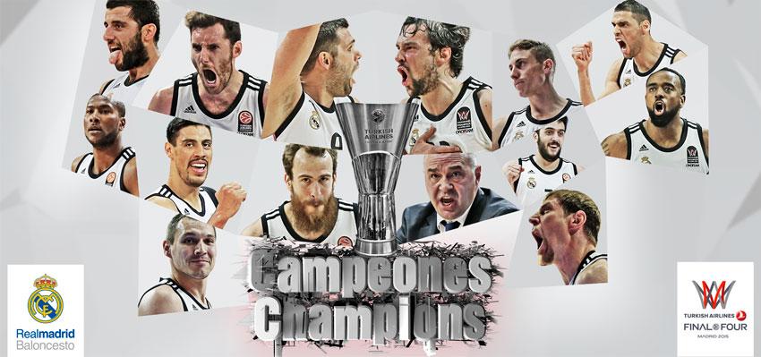 realmadrid's tweet image. Felicidades a nuestro equipo de baloncesto, que se ha coronado CAMPEÓN DE EUROPA. Ya tenemos La Novena. ¡GRANDES!