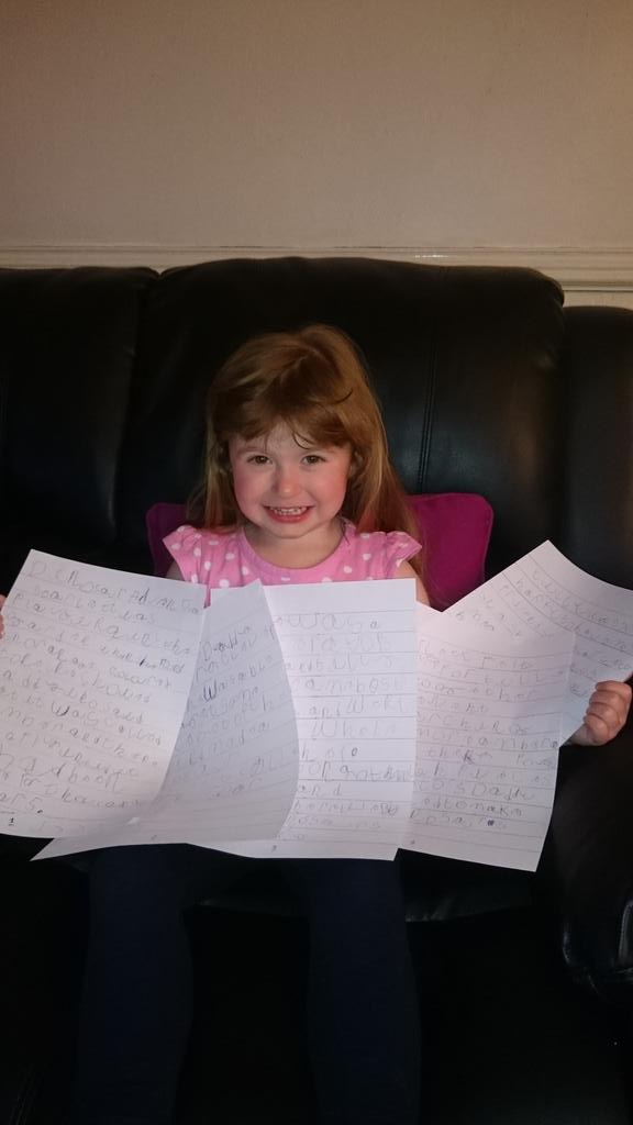 poojapoole's tweet photo. @BHCohort1415 @tillymonsta Scarlett's dinosaur adventure writing #Bhhandwriting http://t.co/jTLIrBMJSa