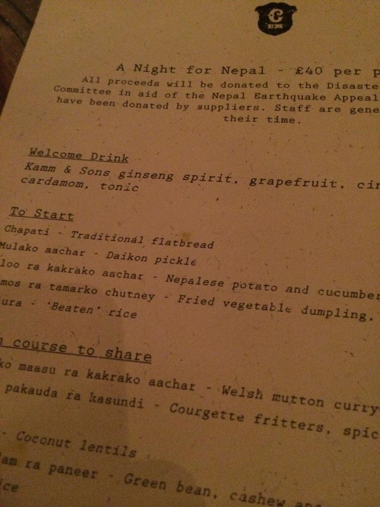 Gorgeous meal at @CaravanExmouth all for a good cause. #NepalRelief