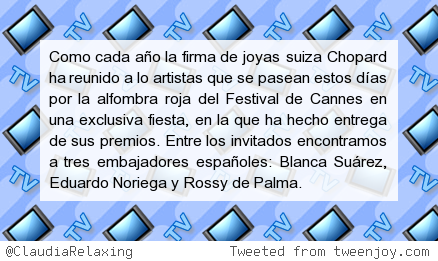 ClaudiaRelaxing's tweet photo. Blanca Suárez, Eduardo Noriega y Rossy de Palma se reúnen en la fiesta de los diamantes http://t.co/iiXjElCimL http://t.co/Lag2QHldbT