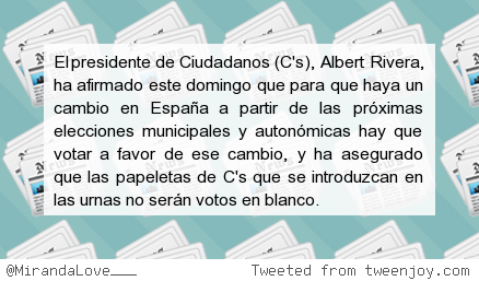 MirandaLove___'s tweet photo. #siguemeytesigo Albert Rivera afirma que los votos a Ciudadanos no serán votos en blanco http://t.co/9VDxseTKTT http://t.co/KJuP0mvha6