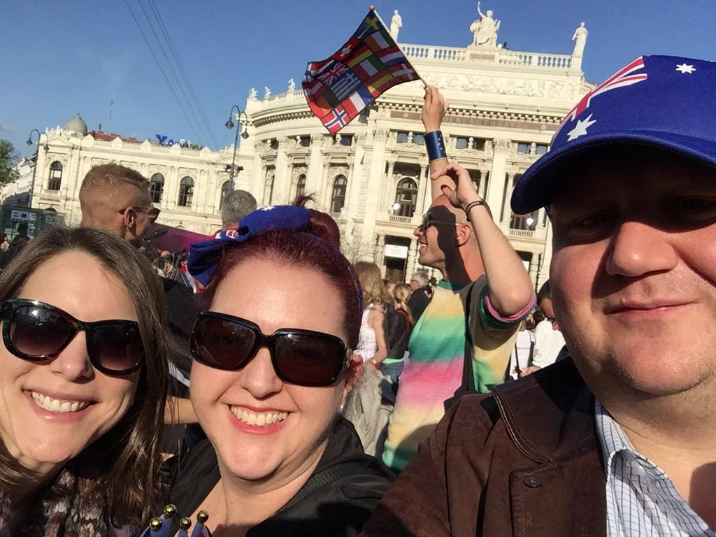 michaelhgregory's tweet photo. Eurovision red carpet! @GuySebastian @julia_zemiro @MrSamPang #Eurovision @SookMel @SarahBoyke @ConchitaWurst http://t.co/crsRcGYMx8