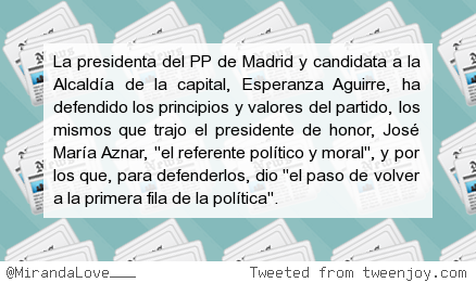 MirandaLove___'s tweet photo. #siguemeytesigo Aguirre defiende los valores del PP de Aznar, "el referente moral" http://t.co/1Xk7NQALUr http://t.co/ctVRFCx9QB