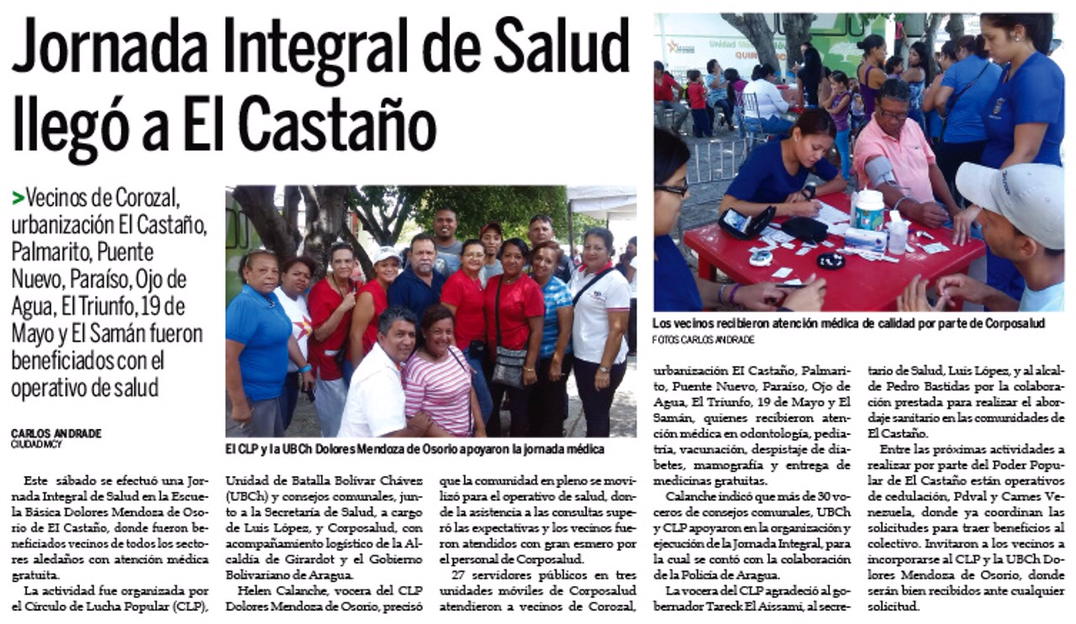 LuisLopezPSUV's tweet photo. Jornada Integral de Salud llegó al Castaño. @TareckPSUV @NicolasMaduro @dcabellor http://t.co/RVIH9TWMVT