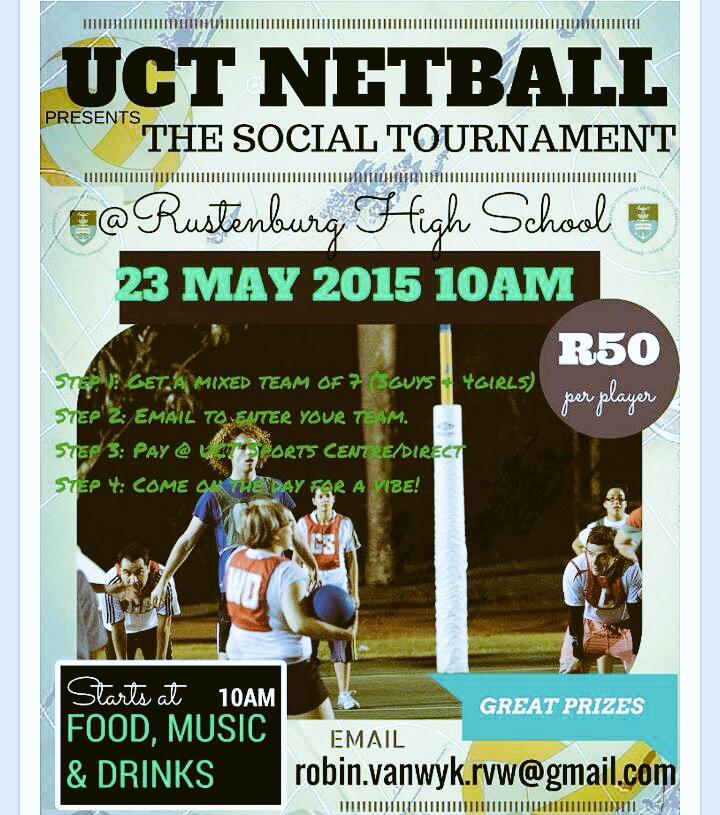 UCTNetball's tweet photo. @UCTNetball one more week to get teams signed up for what will be an epic day of netball! http://t.co/CI7VVO3p3Y