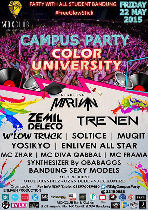 SeputarEvent's tweet photo. FRIDAY 22'MAY #CampusParty #GlowPartyEdition 'COLOR UNIVERSITY' @MOXCLUB 'Party With ALL Student Bdg' @SeputarEvent http://t.co/SmmHfckwgJ