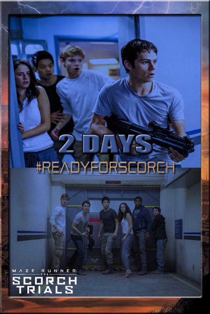 MazeRunnerWW's tweet photo. 2 DAYS LEFT!! #ReadyForScorch #ScorchTrialsTrailer http://t.co/HwKCRkcjGY
