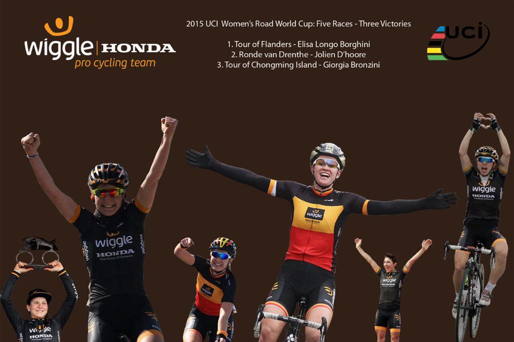 WiggleHigh5's tweet photo. Three World Cup Victories for @WiggleHonda - @JolienDhoore (Drenthe) @ElisaLongoB (Flanders) @GiorgiaBronzini (China) http://t.co/T21Rs7Eyja