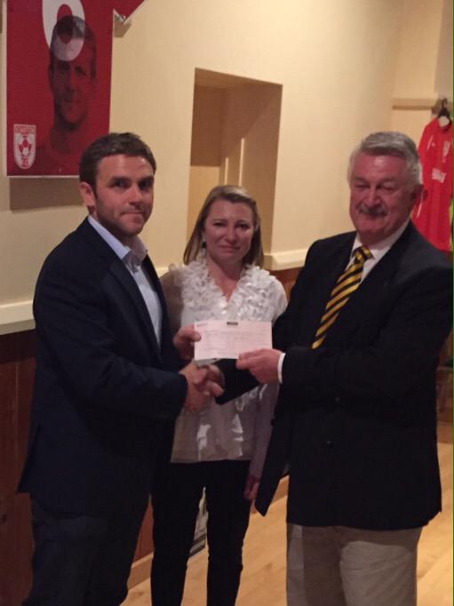 Special honour for the chairman to receive a cheque for £2000 for the club in memory of Dan Hazelton #emotional