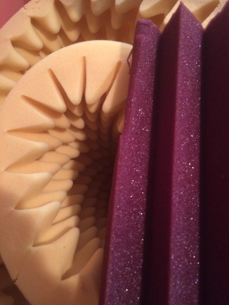 FluidFuture's tweet photo. This maroon @auralex foam looks a lot more professional in the studio than this mattress roll #upgrade http://t.co/1orZKRGga8
