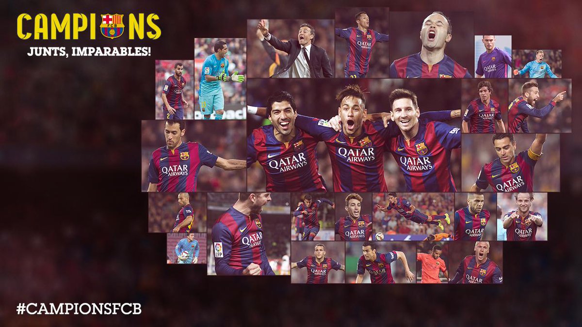 FCBarcelona_cat's tweet photo. [VÍDEO] Campions de la Lliga 2014/15! Junts, imparables! http://t.co/gg9KYiTsXi  #CampionsFCB http://t.co/mVopgPrjrM