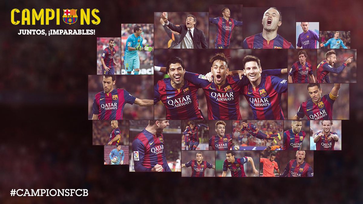 FCBarcelona_es's tweet photo. [VÍDEO] ¡Campeones de la Liga 2014/15! ¡Juntos, imparables! http://t.co/WHSa0MzYqJ  #CAMPIONSFCB http://t.co/eXgSKSgu8y