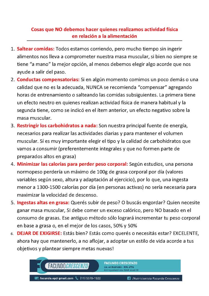 Volviendo al TW... cosas que no tenes que hacer con tu alimentacion si haces actividad fisica