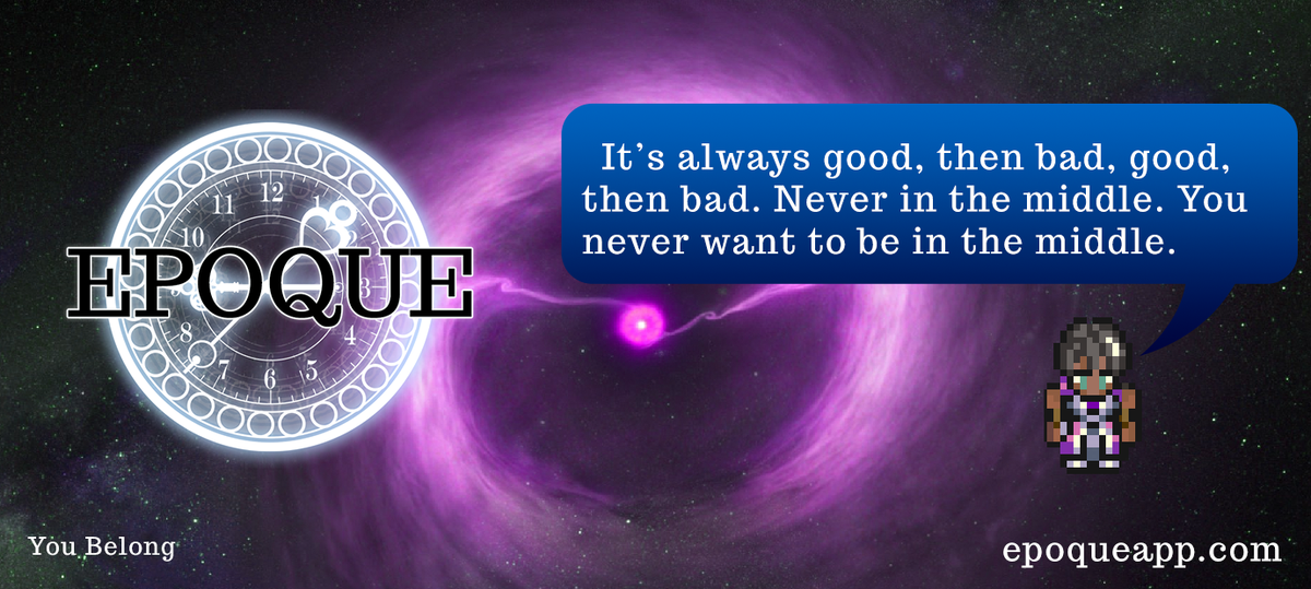 Epoque_app's tweet photo. It’s always good, then bad, good, bad. Never in the middle. You never want to be in the middle. #startupgrowth http://t.co/xTlvEcDbf3
