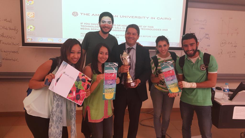 ElCherbini's tweet photo. @AUC_MFA @AUC_Business #ENTR4102 #ohmygreens first place prize thanks to a great team and professor!! http://t.co/Ztbvrs56ON