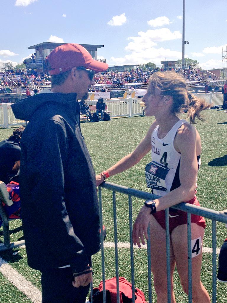 OU_Track's tweet image. Coach Dunn giving Belle some coaching love and congrats after her race! #SoonerProud #Big12TFchamp