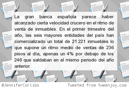JenniferCorlibs's tweet photo. #teamfollowback La gran banca vende 236 inmuebles al día en el primer trimestre del año http://t.co/QMLRzF4uqK http://t.co/2z3HNKkYY6